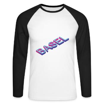 Basel - Unisex Baseballshirt langarm - Weiß/Schwarz - Vorne - Nik (191cm)