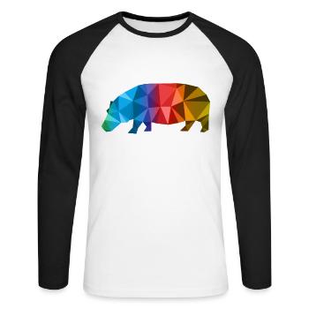 Nilperd Geschenk Hippo Bunt Kunstwerk Geometrie - Unisex Baseballshirt langarm - Weiß/Schwarz - Vorne - Nik (191cm)