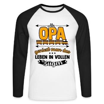 Modelleisenbahn - Unisex Baseballshirt langarm - Weiß/Schwarz - Vorne - Nik (191cm)
