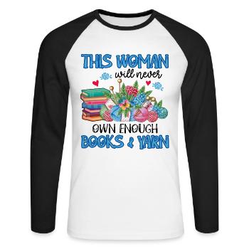 This Woman Will Never Own Enough Books and Yarn - T-shirt baseball manches longues Homme - blanc/noir - Devant - Nik (191cm)
