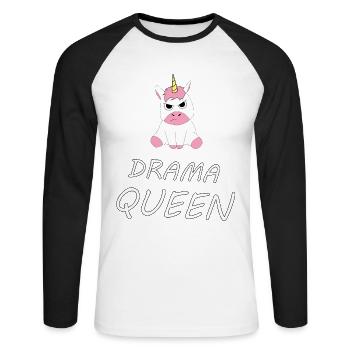 Einhorn Unicorn Drama Queen witziges Geschenk - Unisex Baseballshirt langarm - Weiß/Schwarz - Vorne - Nik (191cm)