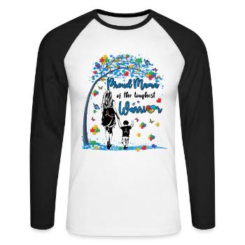 Proud Mama Of The Toughest Warrior - Unisex Baseballshirt langarm - Weiß/Schwarz - Vorne - Nik (191cm)