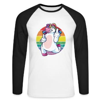 Funny unicorn saying about unicorns! - Unisex Long Sleeve Baseball T-Shirt - white/black - Front - Nik (191cm)