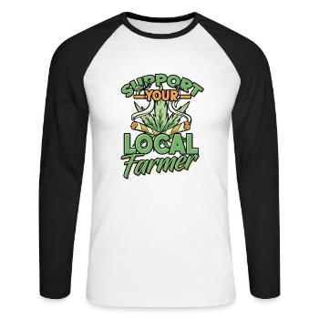 Unterstützen Sie Ihren lokalen Landwirt – Cannabis, Unkrauttopf - Unisex Baseballshirt langarm - Weiß/Schwarz - Vorne - Nik (191cm)
