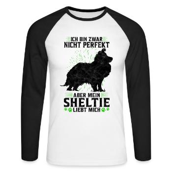 Mein Shetland Sheepdog liebt mich Sheltie Spruch - Unisex Baseballshirt langarm - Weiß/Schwarz - Vorne - Nik (191cm)