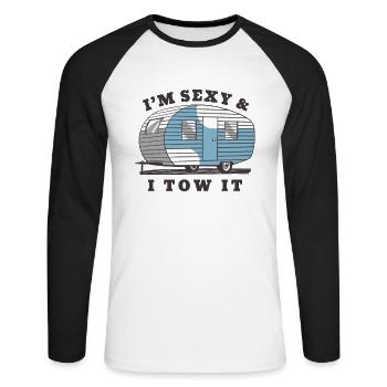 I'm Sexy And I Tow It / Funny RV Camper Quote - Unisex Long Sleeve Baseball T-Shirt - white/black - Front - Nik (191cm)