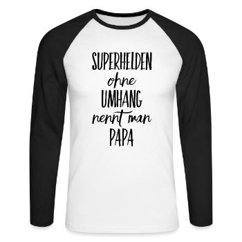 Superhelden ohne Umhang nennt man Papa - Unisex Baseballshirt langarm - Weiß/Schwarz - Vorne - Nik (191cm)