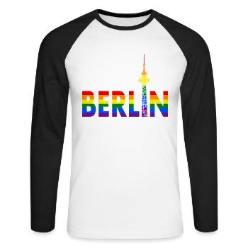 Berlin - Berliner Bär - I Love Berlin - Gay Pride - Unisex Baseballshirt langarm - Weiß/Schwarz - Vorne - Nik (191cm)