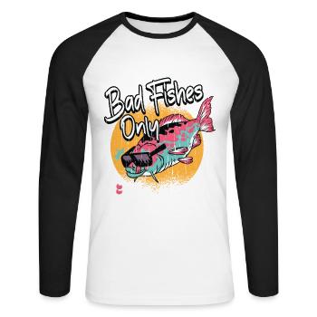 Fischen Böse Fischen Spruch Fische Angeln Geschenk - Unisex Baseballshirt langarm - Weiß/Schwarz - Vorne - Nik (191cm)