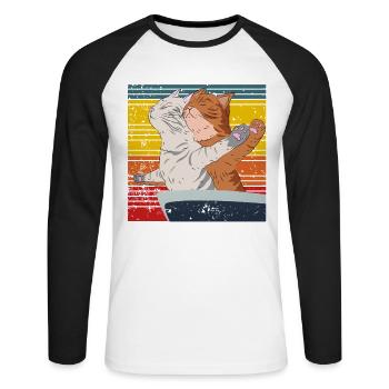 chat mignon chat titane pose cute cats - T-shirt baseball manches longues Homme - blanc/noir - Devant - Nik (191cm)
