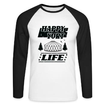 Happy Yurt Life Jurte Zelt - Unisex Baseballshirt langarm - Weiß/Schwarz - Vorne - Nik (191cm)