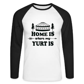 Home is where my Yurt is Jurte Zelt - Unisex Baseballshirt langarm - Weiß/Schwarz - Vorne - Nik (191cm)