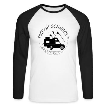 Pickup Schnecke Wohnkabine Camping Absetzkabine - Unisex Baseballshirt langarm - Weiß/Schwarz - Vorne - Nik (191cm)