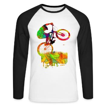 Downhill Mountainbike Downhill VTT cadeau - T-shirt baseball manches longues Homme - blanc/noir - Devant - Nik (191cm)