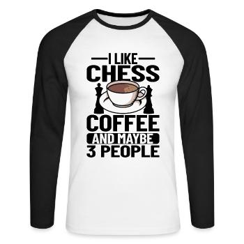 CHESS / COFFEE : chess, coffee & maybe 3 people - T-shirt baseball manches longues Homme - blanc/noir - Devant - Nik (191cm)