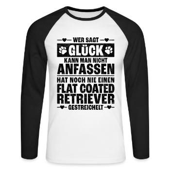 Flat Coated Retriever streicheln Spruch - Unisex Baseballshirt langarm - Weiß/Schwarz - Vorne - Nik (191cm)