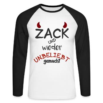 Zack und wieder unbeliebt gemacht - Unisex Baseballshirt langarm - Weiß/Schwarz - Vorne - Nik (191cm)