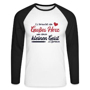 Lehrer Großes Herz Referendar Lehrerin Pädagoge - Unisex Baseballshirt langarm - Weiß/Schwarz - Vorne - Nik (191cm)