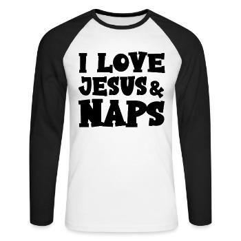 I Love Jesus & Naps Baby Bodysuit - Unisex Long Sleeve Baseball T-Shirt - white/black - Front - Nik (191cm)