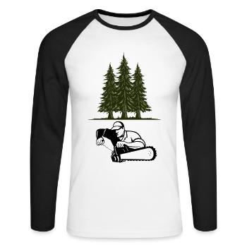 Tronçonneuse Axt Förster Bûcheron scie chaîne - T-shirt baseball manches longues Homme - blanc/noir - Devant - Nik (191cm)