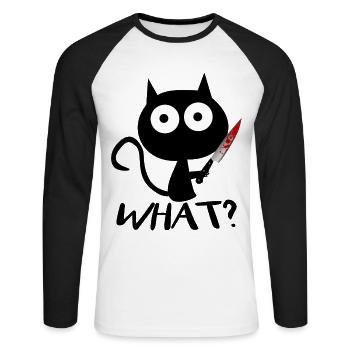 Cat What Murderous Black Cat With Knife - Gift - Unisex Long Sleeve Baseball T-Shirt - white/black - Front - Nik (191cm)