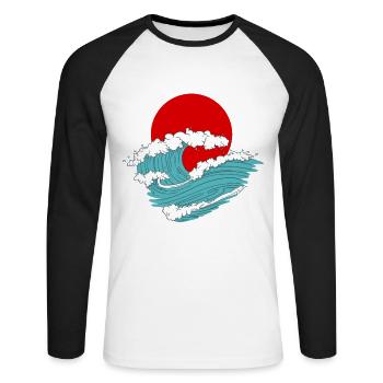 Japanese Wave Asian retro tattoo art - Unisex Long Sleeve Baseball T-Shirt - white/black - Front - Nik (191cm)