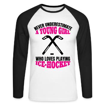 Ice Hockey Eishockeyteam Frau Eishockey Mädchen - Unisex Long Sleeve Baseball T-Shirt - white/black - Front - Nik (191cm)