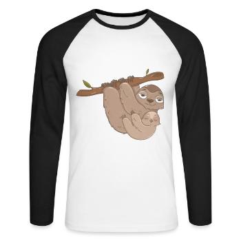 Paresseux Mère Avec enfant ou frères et sœurs Bébé - T-shirt baseball manches longues Homme - blanc/noir - Devant - Nik (191cm)