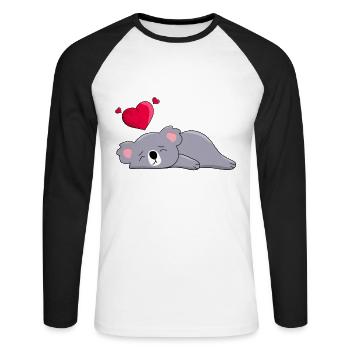 Schlafender Koala mit Herz Cartoon Schlafmotiv - Unisex Baseballshirt langarm - Weiß/Schwarz - Vorne - Nik (191cm)
