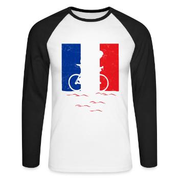 tour france, tour france tour france 2021, - Unisex Baseballshirt langarm - Weiß/Schwarz - Vorne - Nik (191cm)