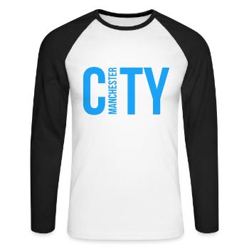 Manchester, football, ville - T-shirt baseball manches longues Homme - blanc/noir - Devant - Nik (191cm)