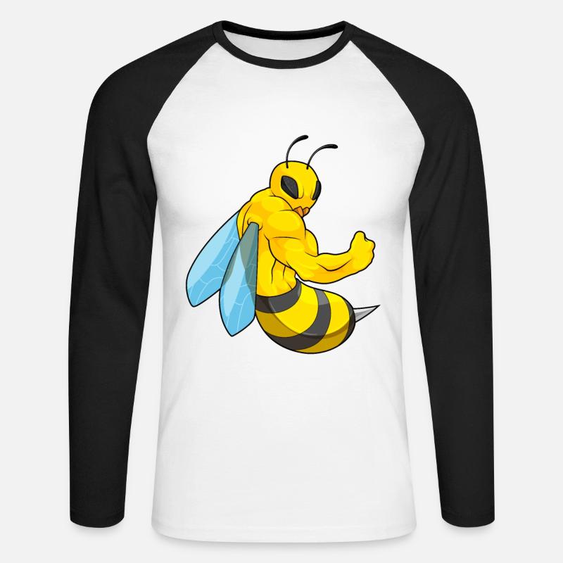 Biene als Bodybuilder - Unisex Baseballshirt langarm - Weiß/Schwarz