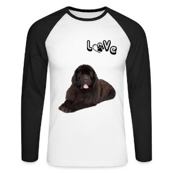 L’amour des chiens pour un Terre-Neunois - T-shirt baseball manches longues Homme - blanc/noir - Devant - Nik (191cm)