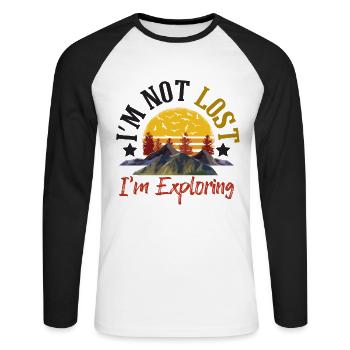 Je ne suis pas perdu, j’explore - Montagne de randonnée - T-shirt baseball manches longues Homme - blanc/noir - Devant - Nik (191cm)