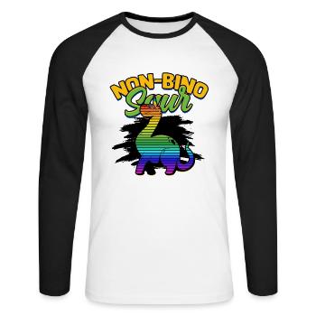 Non-bino saur - Acceptance of binary, non-binary - Unisex Long Sleeve Baseball T-Shirt - white/black - Front - Nik (191cm)