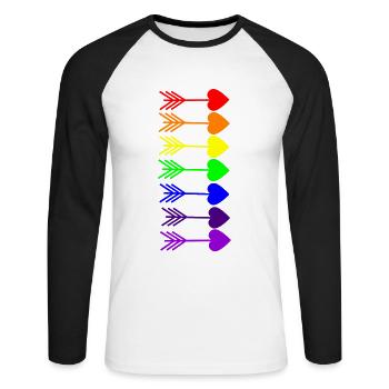 Arc-en-ciel, Arc-en-ciel, Arc-en-ciel, Arc-en-ciel, Arc-en-ciel - T-shirt baseball manches longues Homme - blanc/noir - Devant - Nik (191cm)