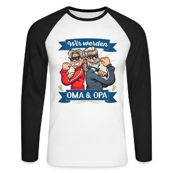 Werdende Großeltern wir werden Oma und Opa - Unisex Baseballshirt langarm - Weiß/Schwarz - Vorne - Nik (191cm)