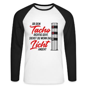 Ob dein Tacho richtig geht, siehst du wenn das Lic - Unisex Baseballshirt langarm - Weiß/Schwarz - Vorne - Nik (191cm)