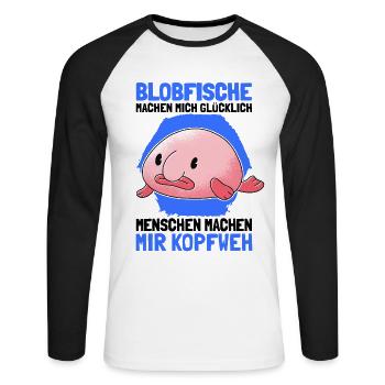 Blobfische machen mich glücklich hässlicher Fisch - Unisex Baseballshirt langarm - Weiß/Schwarz - Vorne - Nik (191cm)
