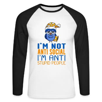 Owl Lazy - Unisex Long Sleeve Baseball T-Shirt - white/black - Front - Nik (191cm)
