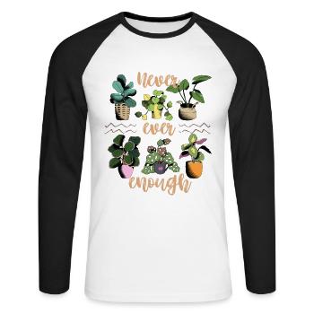 Pflanzen, Blumentopf, lustiger Spruch Plant-Lover - Unisex Baseballshirt langarm - Weiß/Schwarz - Vorne - Nik (191cm)