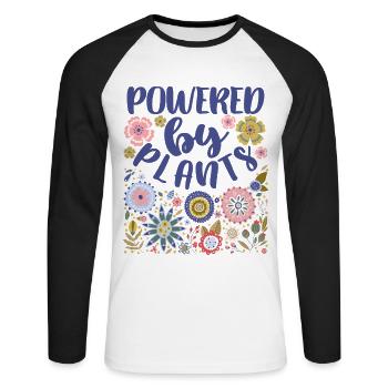 Powered By Plants - Unisex Long Sleeve Baseball T-Shirt - white/black - Front - Nik (191cm)