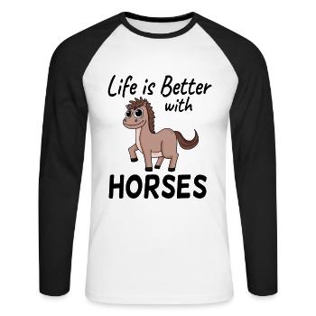 Proverbes de chevaux - T-shirt baseball manches longues Homme - blanc/noir - Devant - Nik (191cm)