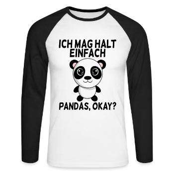 Ich mag Pandas - Unisex Baseballshirt langarm - Weiß/Schwarz - Vorne - Nik (191cm)