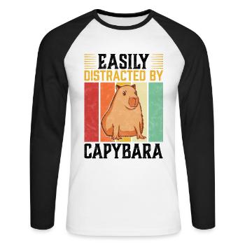 Distrait par Capybara Capybara disant - T-shirt baseball manches longues Homme - blanc/noir - Devant - Nik (191cm)