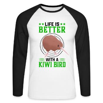 Living with Kiwi Bird Snipe Bouquet Saying - Unisex Long Sleeve Baseball T-Shirt - white/black - Front - Nik (191cm)