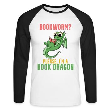 Bücher Drache Geschenk - Unisex Baseballshirt langarm - Weiß/Schwarz - Vorne - Nik (191cm)
