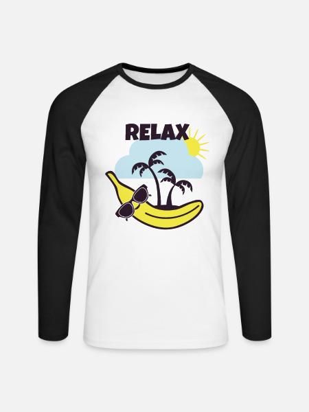 Banane entspannen - Unisex Baseballshirt langarm - Weiß/Schwarz