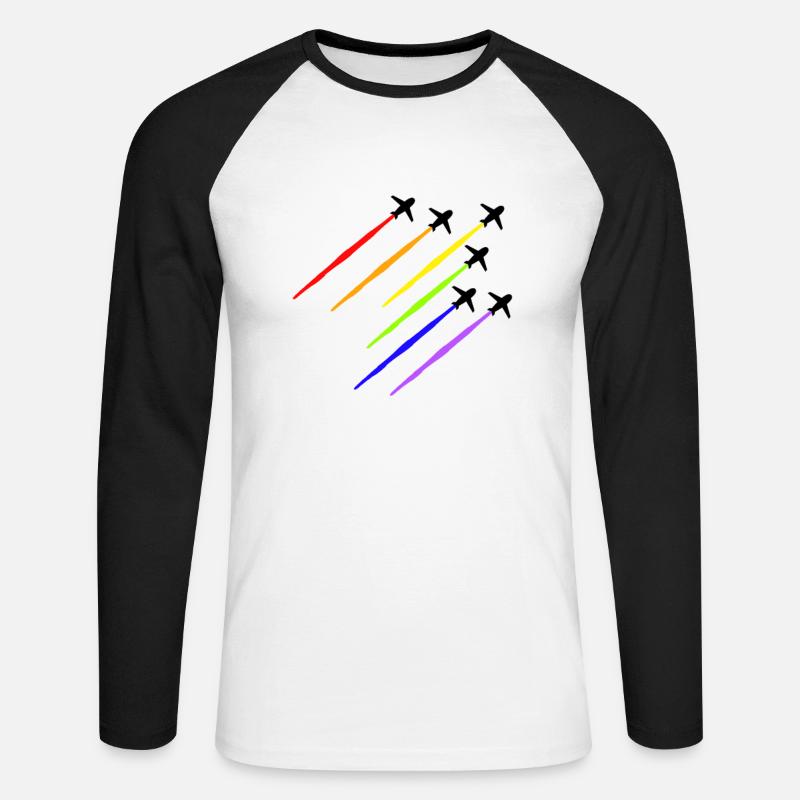 Regenbogen Flugzeug - Unisex Baseballshirt langarm - Weiß/Schwarz
