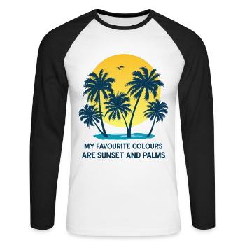 Palmen Sommer Sonnenuntergang Meer Lieblingsfarben - Unisex Baseballshirt langarm - Weiß/Schwarz - Vorne - Nik (191cm)